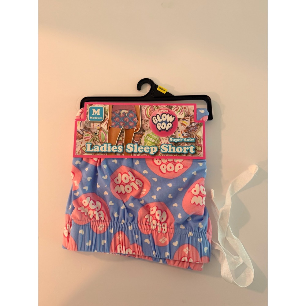 Charms Blow Pop Ladies Sleep Shorts Blue Pink Heart Candy Pajama Bottoms Medium